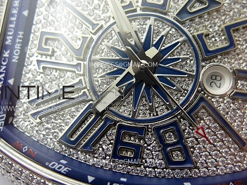 Vanguard V45 Full Diamonds ABF Best Edition Full Paved Diamonds Dial Blue Markers On Full Paved Diamonds Bracelet A2824