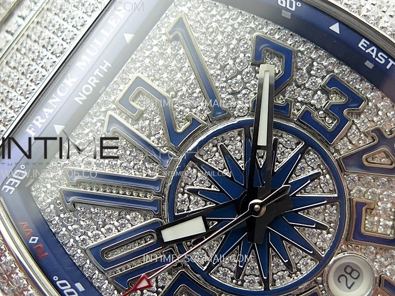 Vanguard V45 Full Diamonds ABF Best Edition Full Paved Diamonds Dial Blue Markers On Full Paved Diamonds Bracelet A2824