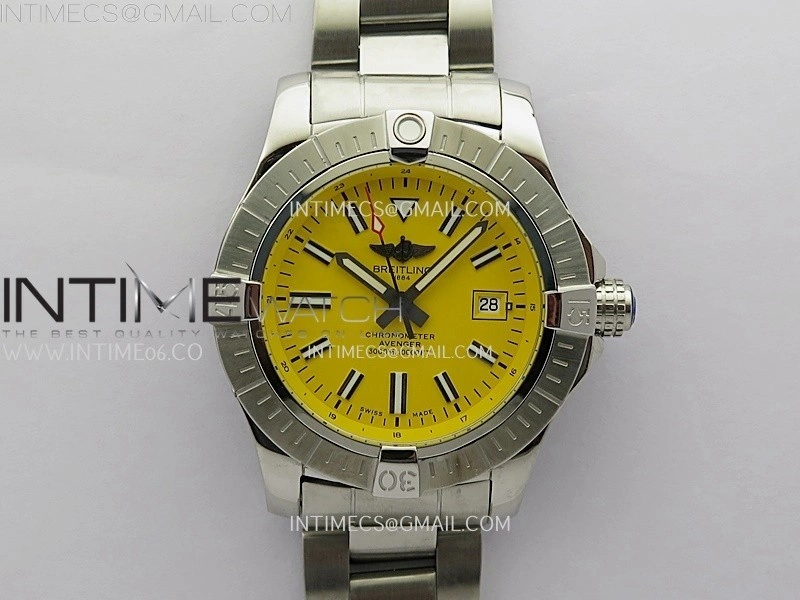 Avenger Automatic 43mm SS TF 1:1 Best Edition Yellow Dial Stick Marker on SS Bracelet A2824