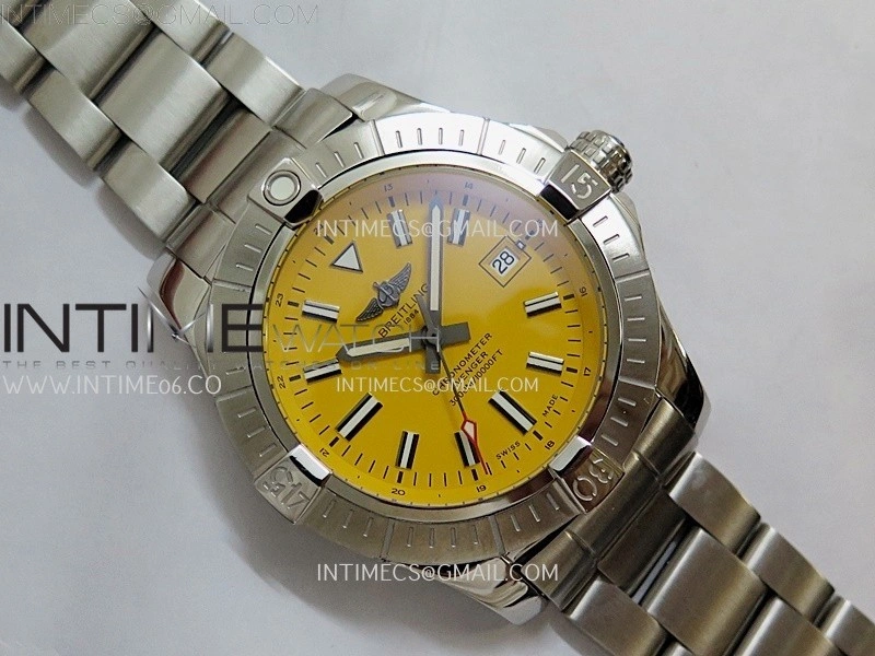 Avenger Automatic 43mm SS TF 1:1 Best Edition Yellow Dial Stick Marker on SS Bracelet A2824