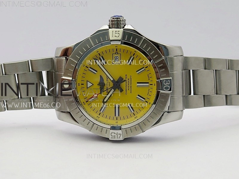 Avenger Automatic 43mm SS TF 1:1 Best Edition Yellow Dial Stick Marker on SS Bracelet A2824