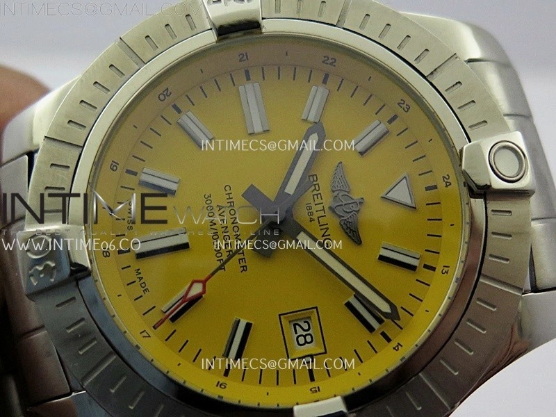 Avenger Automatic 43mm SS TF 1:1 Best Edition Yellow Dial Stick Marker on SS Bracelet A2824