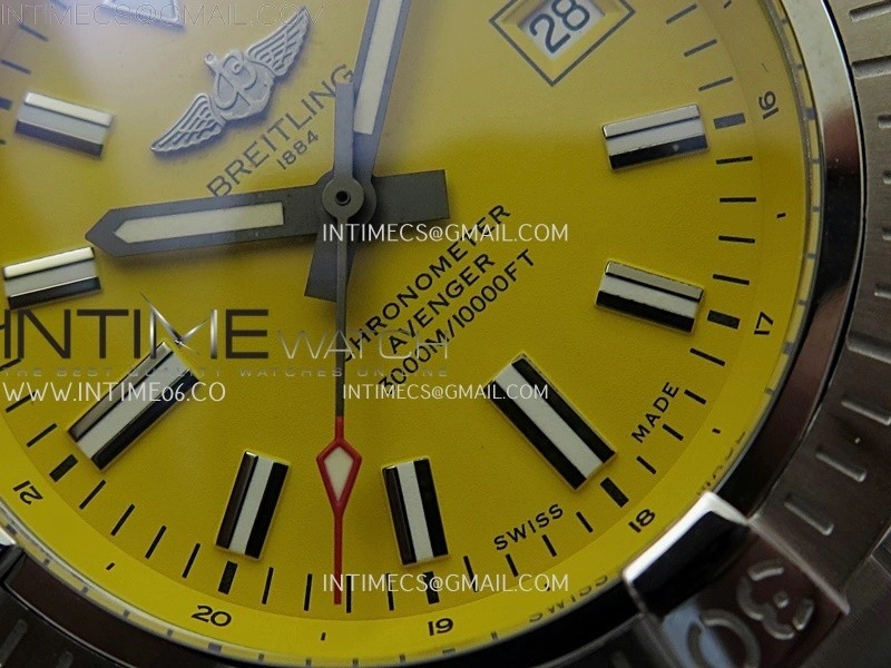 Avenger Automatic 43mm SS TF 1:1 Best Edition Yellow Dial Stick Marker on SS Bracelet A2824