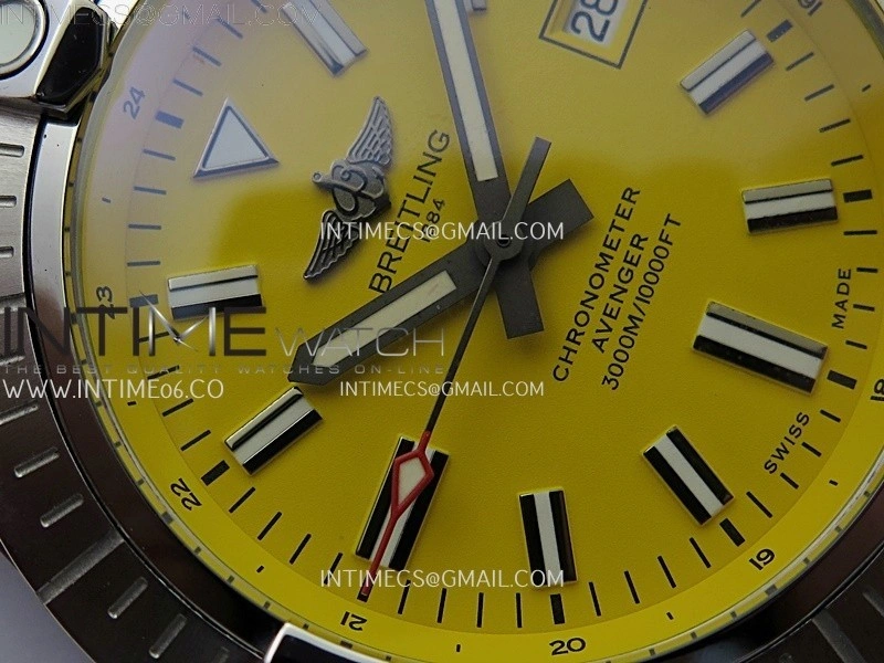 Avenger Automatic 43mm SS TF 1:1 Best Edition Yellow Dial Stick Marker on SS Bracelet A2824