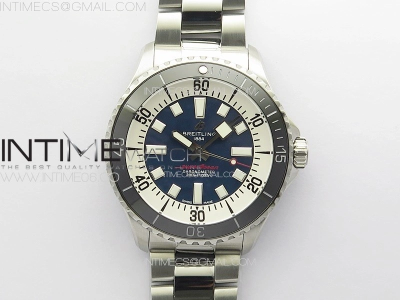 SuperOcean Automatic 44 Black Ceramic Bezel TF 1:1 Best Edition Blue Dial on SS Bracelet A2824