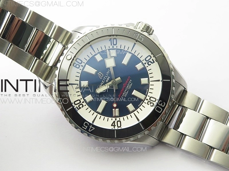 SuperOcean Automatic 44 Black Ceramic Bezel TF 1:1 Best Edition Blue Dial on SS Bracelet A2824