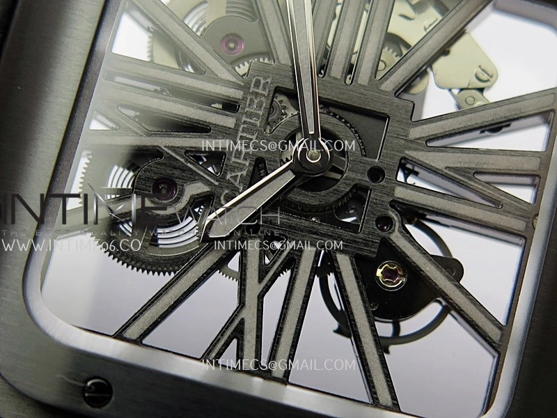 Santos de Cartier Skeleton PVD MLF Best Edition Skeleton Dial On Black Leather Strap Super Clone 9612MC
