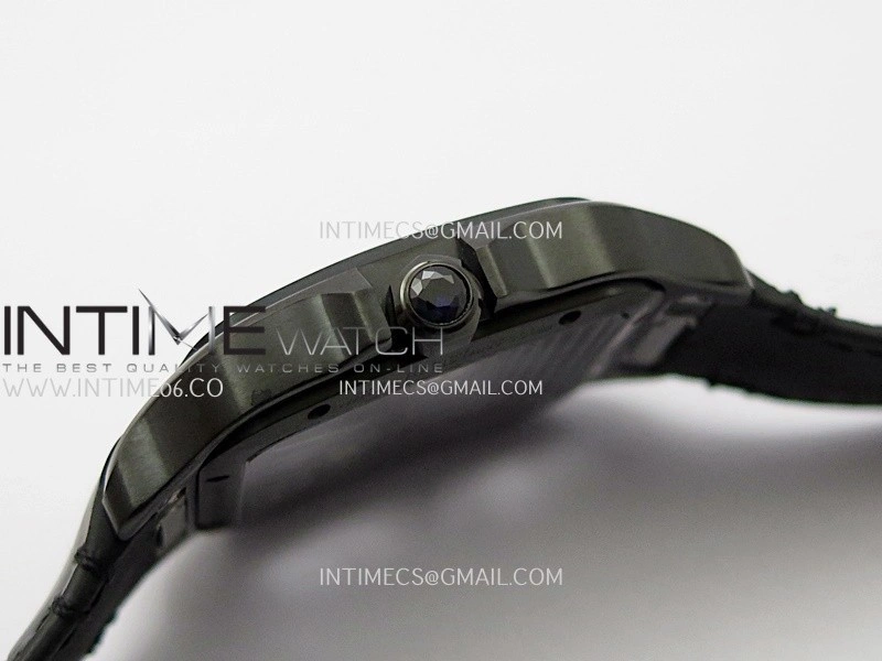 Santos de Cartier Skeleton PVD MLF Best Edition Skeleton Dial On Black Leather Strap Super Clone 9612MC