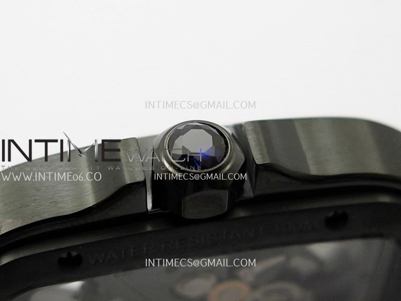 Santos de Cartier Skeleton PVD MLF Best Edition Skeleton Dial On Black Leather Strap Super Clone 9612MC