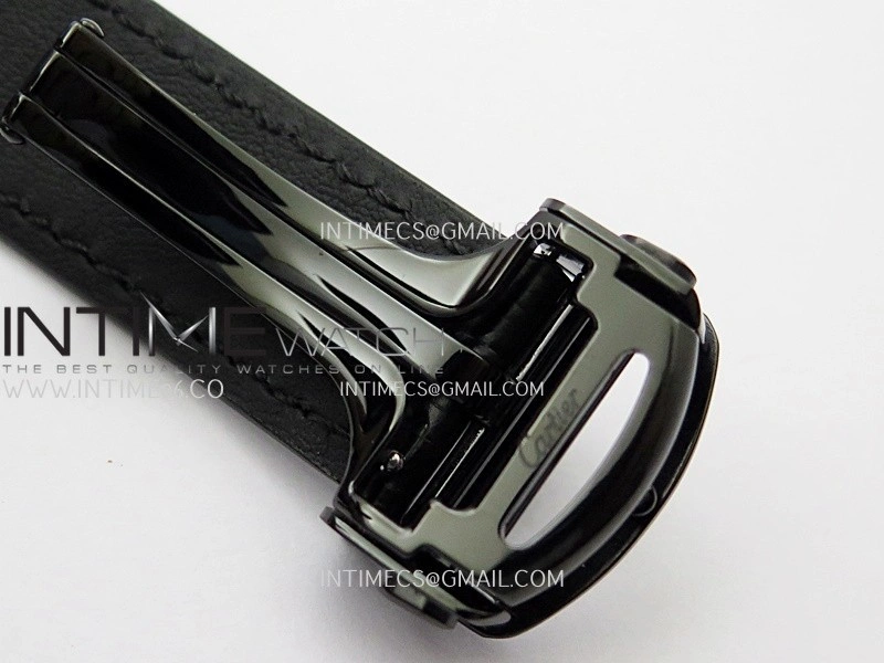 Santos de Cartier Skeleton PVD MLF Best Edition Skeleton Dial On Black Leather Strap Super Clone 9612MC