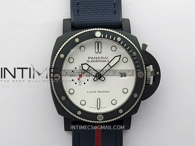PAM1543 Luna Rossa Submersible 44mm Ceramic VSF 1:1 Best Edition White Dial On Blue Fabric Strap P900