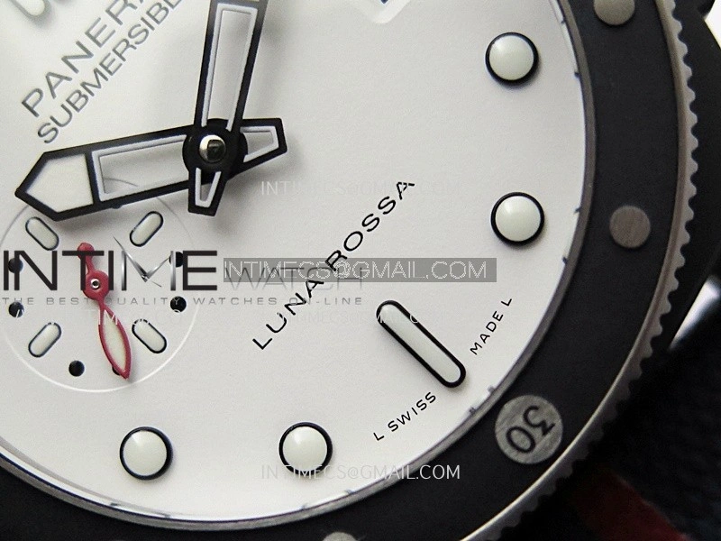 PAM1543 Luna Rossa Submersible 44mm Ceramic VSF 1:1 Best Edition White Dial On Blue Fabric Strap P900