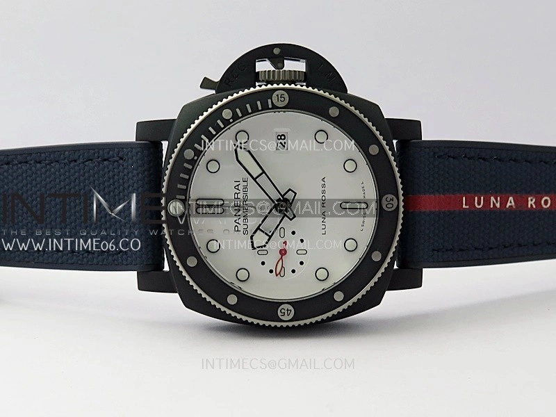 PAM1543 Luna Rossa Submersible 44mm Ceramic VSF 1:1 Best Edition White Dial On Blue Fabric Strap P900