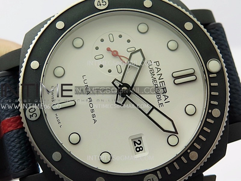 PAM1543 Luna Rossa Submersible 44mm Ceramic VSF 1:1 Best Edition White Dial On Blue Fabric Strap P900