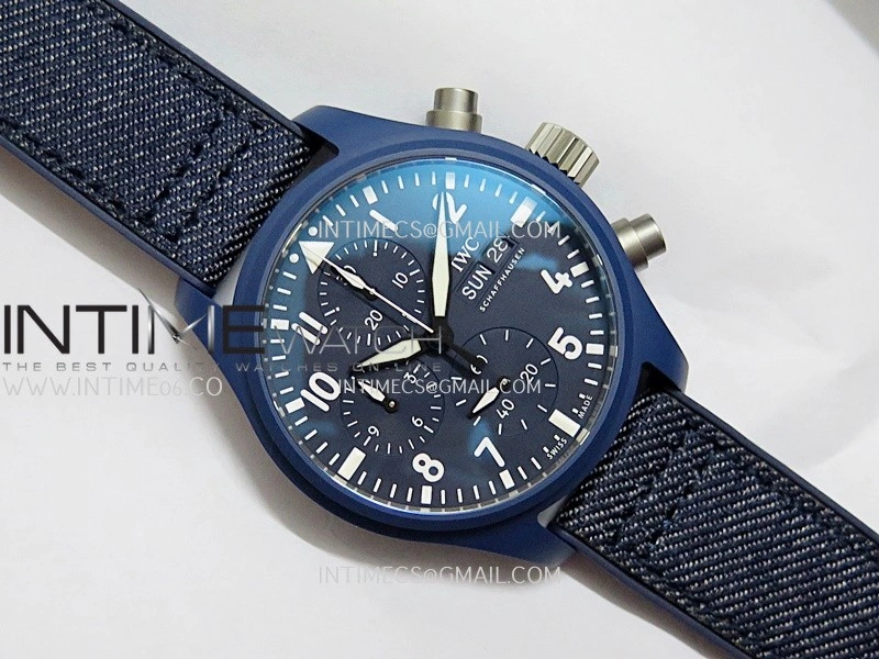 Pilot Chrono IW389404 Blue Ceramic APSF 1:1 Best Edition Blue Dial On Blue Nylon Strap Super Clone A69385