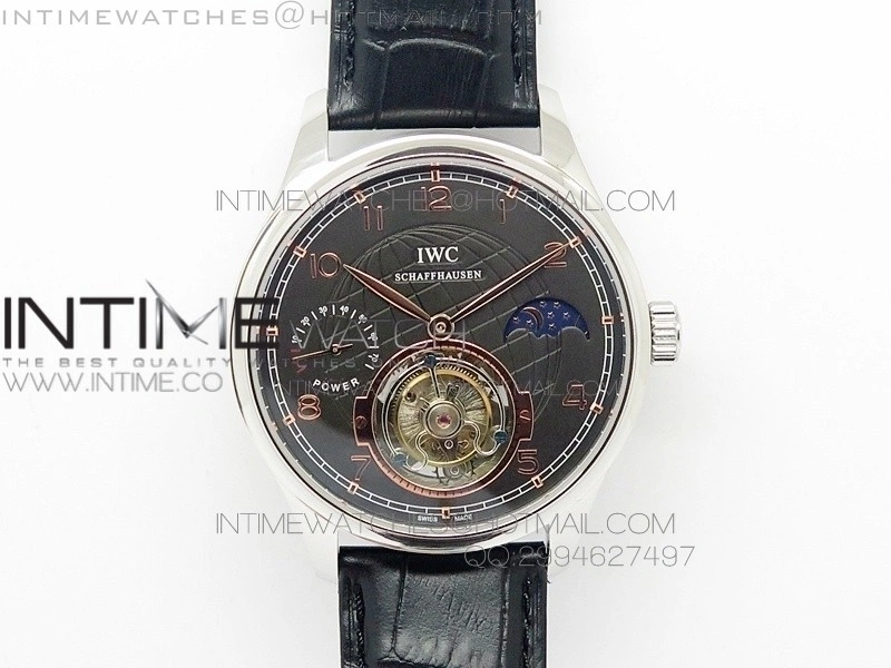 Portuguese Tourbillon SS AXF Gray Dial Gold Numbers moonphase on Black Leather Strap