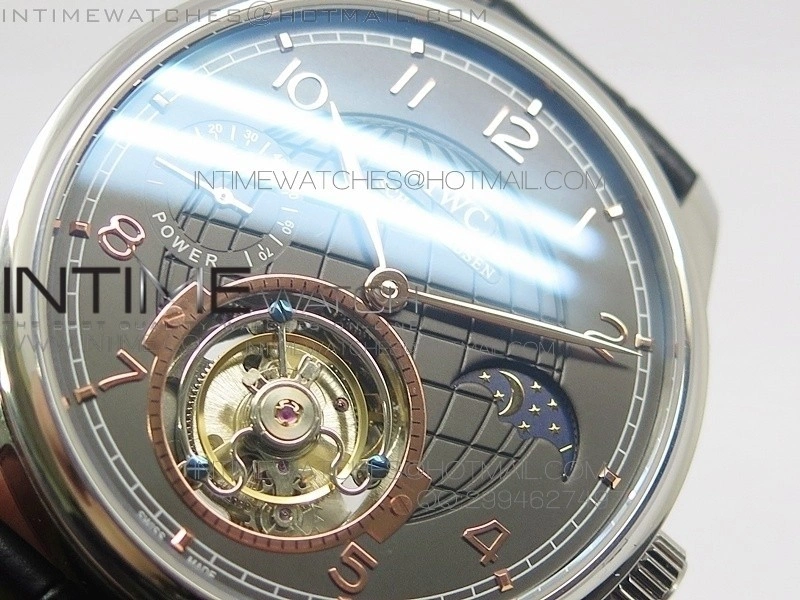 Portuguese Tourbillon SS AXF Gray Dial Gold Numbers moonphase on Black Leather Strap