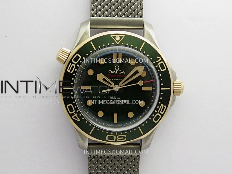 Seamaster 300M Diver Titanium Bronze Gold ORF 1:1 Green Dial On Titanium Mesh Bracelet Asian Super Clone 8806