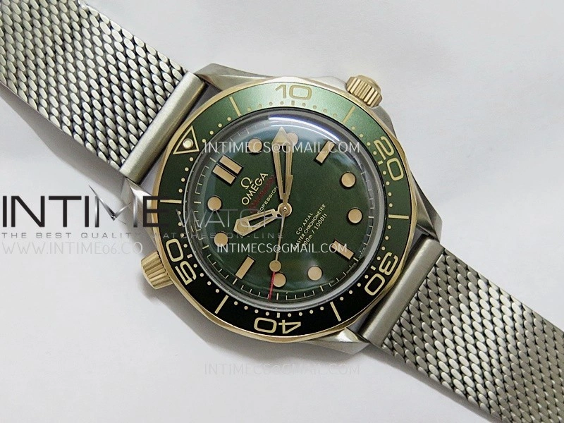 Seamaster 300M Diver Titanium Bronze Gold ORF 1:1 Green Dial On Titanium Mesh Bracelet Asian Super Clone 8806