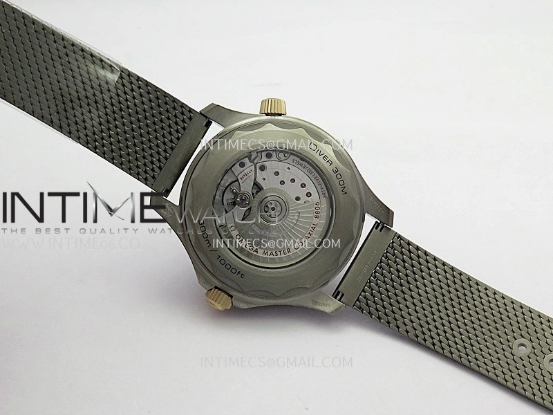 Seamaster 300M Diver Titanium Bronze Gold ORF 1:1 Green Dial On Titanium Mesh Bracelet Asian Super Clone 8806