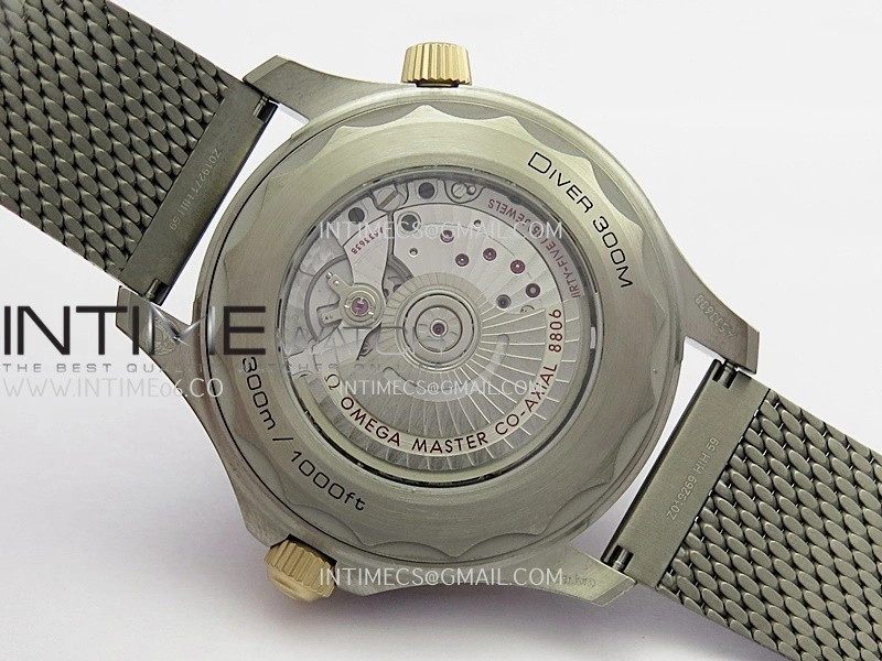 Seamaster 300M Diver Titanium Bronze Gold ORF 1:1 Green Dial On Titanium Mesh Bracelet Asian Super Clone 8806