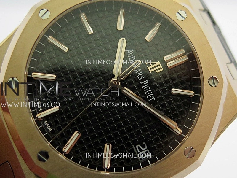 Royal Oak 41mm 15500 RG APSF Free Sprung 1:1 Best Edition Black Textured Dial On Black Leather Strap Super Clone A4302