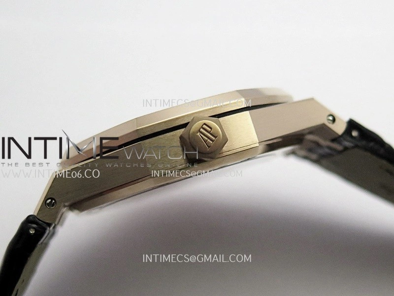 Royal Oak 41mm 15500 RG APSF Free Sprung 1:1 Best Edition Black Textured Dial On Black Leather Strap Super Clone A4302