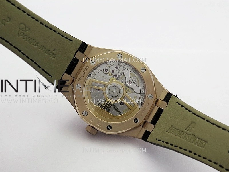 Royal Oak 41mm 15500 RG APSF Free Sprung 1:1 Best Edition Black Textured Dial On Black Leather Strap Super Clone A4302