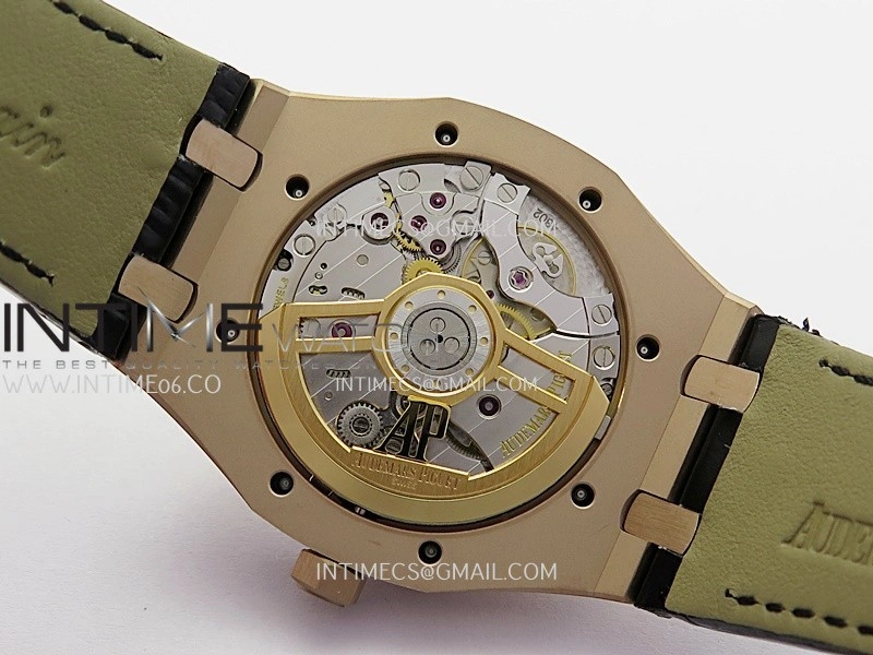 Royal Oak 41mm 15500 RG APSF Free Sprung 1:1 Best Edition Black Textured Dial On Black Leather Strap Super Clone A4302