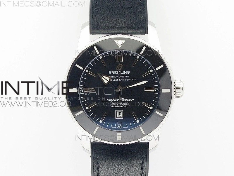 Super Ocean Heritage Black Ceramic Bezel SS Black Dial on Black Gummy Strap A2824