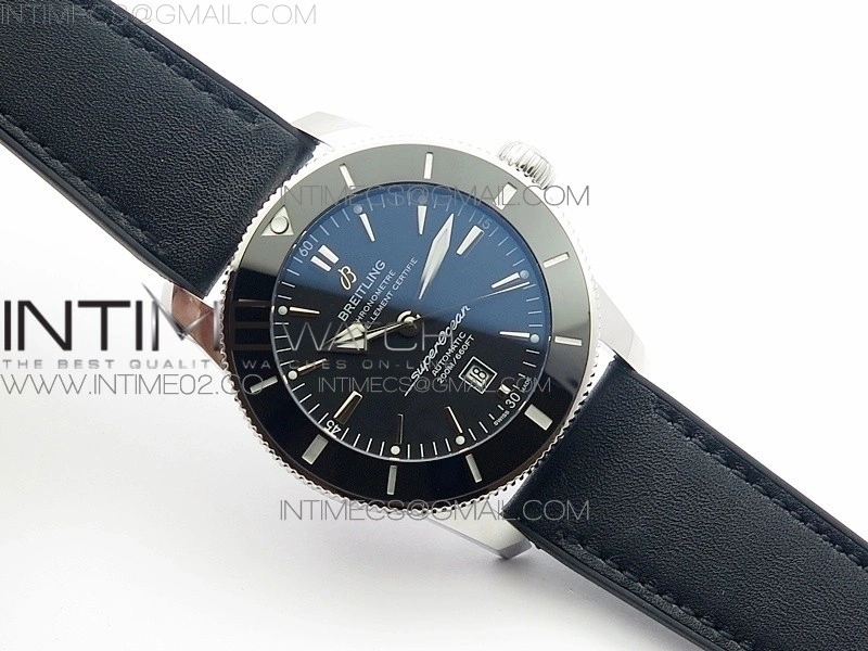Super Ocean Heritage Black Ceramic Bezel SS Black Dial on Black Gummy Strap A2824