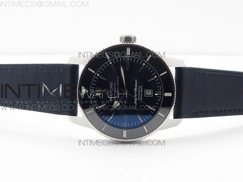 Super Ocean Heritage Black Ceramic Bezel SS Black Dial on Black Gummy Strap A2824