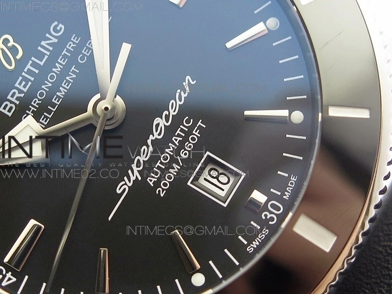 Super Ocean Heritage Black Ceramic Bezel SS Black Dial on Black Gummy Strap A2824