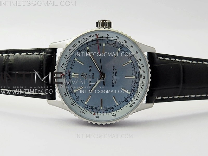 Navitimer 1 Automatic 41mm SS BLSF 1:1 Best Edition Ice Blue Dial on Black Leather Strap A2824