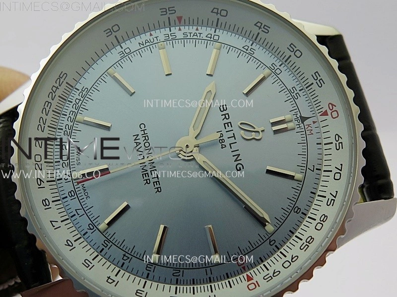 Navitimer 1 Automatic 41mm SS BLSF 1:1 Best Edition Ice Blue Dial on Black Leather Strap A2824