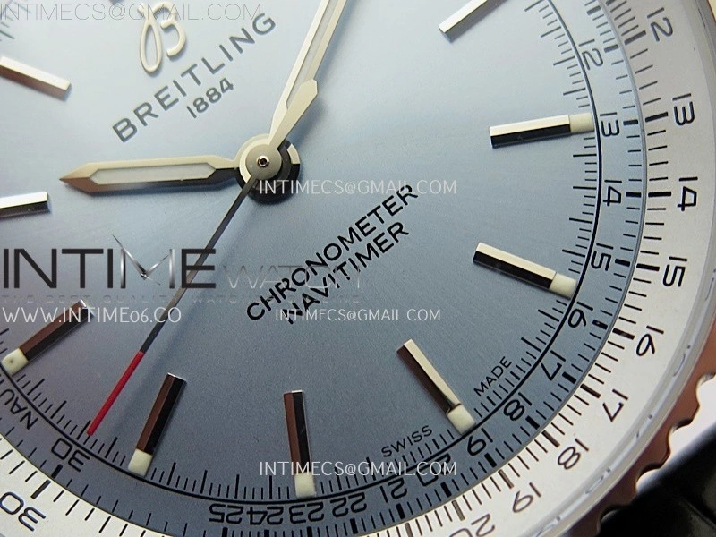 Navitimer 1 Automatic 41mm SS BLSF 1:1 Best Edition Ice Blue Dial on Black Leather Strap A2824