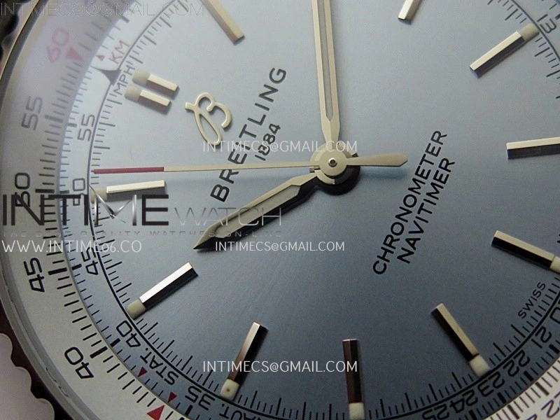 Navitimer 1 Automatic 41mm SS BLSF 1:1 Best Edition Ice Blue Dial on Black Leather Strap A2824