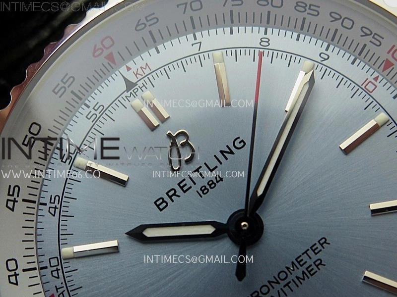 Navitimer 1 Automatic 41mm SS BLSF 1:1 Best Edition Ice Blue Dial on Black Leather Strap A2824