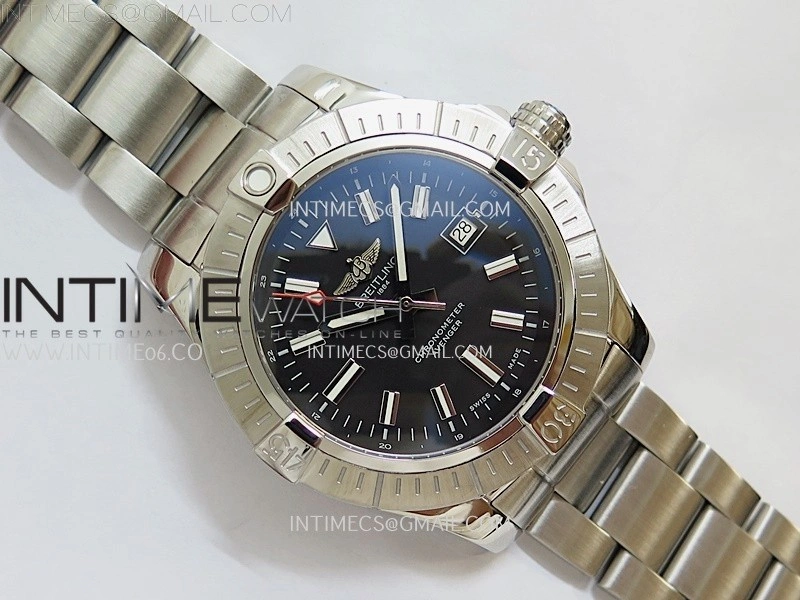 Avenger Automatic 43mm SS TF 1:1 Best Edition Black Dial Stick Marker on SS Bracelet A2824