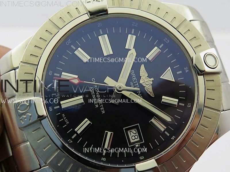 Avenger Automatic 43mm SS TF 1:1 Best Edition Black Dial Stick Marker on SS Bracelet A2824