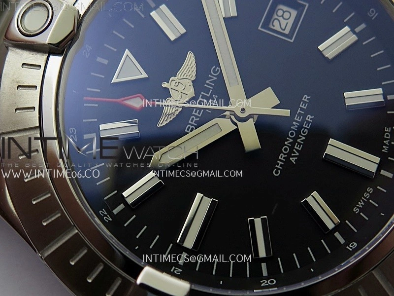 Avenger Automatic 43mm SS TF 1:1 Best Edition Black Dial Stick Marker on SS Bracelet A2824