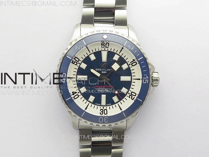 SuperOcean Automatic 44 Blue Ceramic Bezel TF 1:1 Best Edition Blue Dial on SS Bracelet A2824