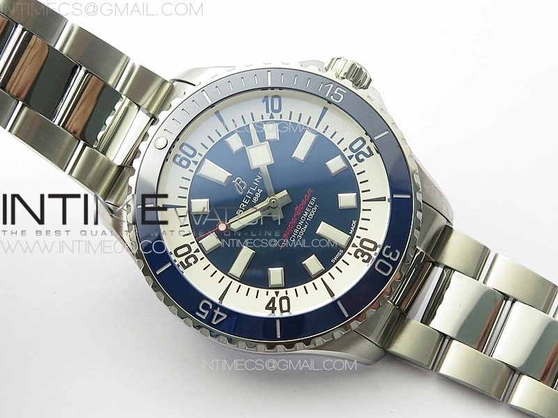 SuperOcean Automatic 44 Blue Ceramic Bezel TF 1:1 Best Edition Blue Dial on SS Bracelet A2824