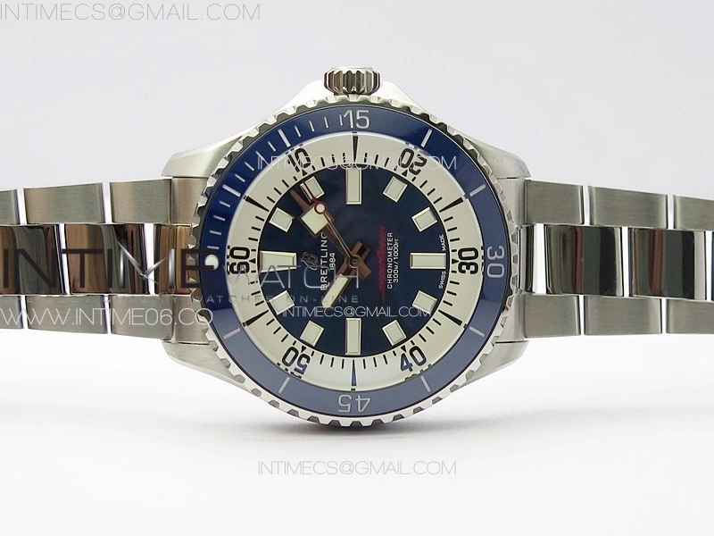 SuperOcean Automatic 44 Blue Ceramic Bezel TF 1:1 Best Edition Blue Dial on SS Bracelet A2824