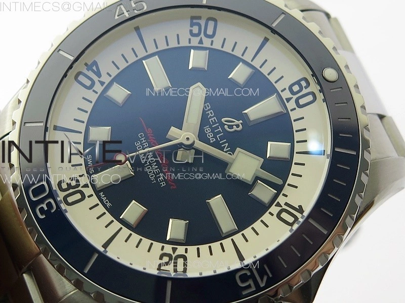 SuperOcean Automatic 44 Blue Ceramic Bezel TF 1:1 Best Edition Blue Dial on SS Bracelet A2824