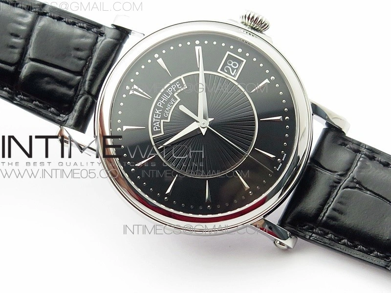 Calatrava 5153G SS ZF 1:1 Best Edition Black textured dial on Black Leather Strap A324CS