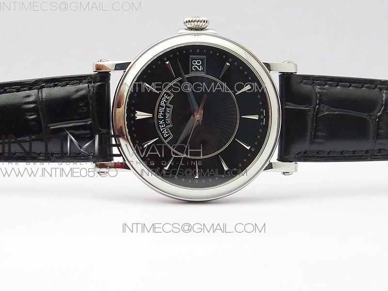 Calatrava 5153G SS ZF 1:1 Best Edition Black textured dial on Black Leather Strap A324CS