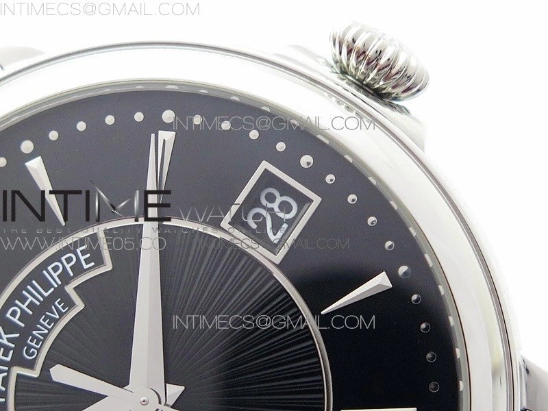 Calatrava 5153G SS ZF 1:1 Best Edition Black textured dial on Black Leather Strap A324CS