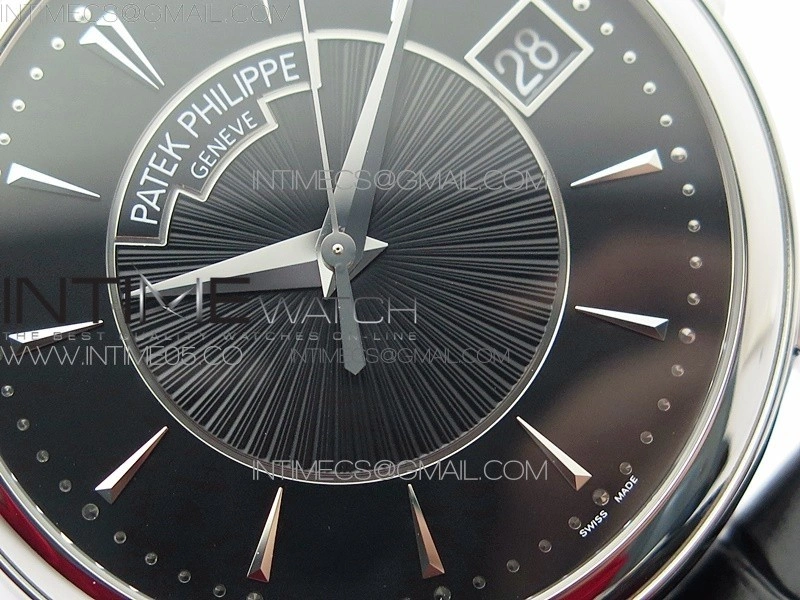 Calatrava 5153G SS ZF 1:1 Best Edition Black textured dial on Black Leather Strap A324CS