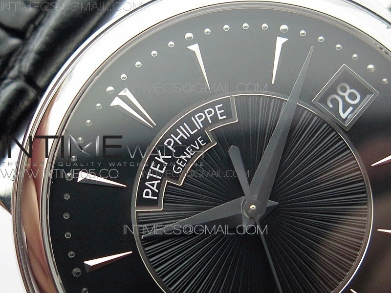 Calatrava 5153G SS ZF 1:1 Best Edition Black textured dial on Black Leather Strap A324CS